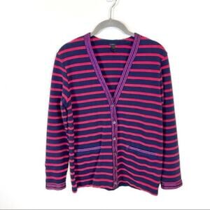 J Crew Striped Cardigan Nautical Metallic Trim Red Blue Preppy Classic Med